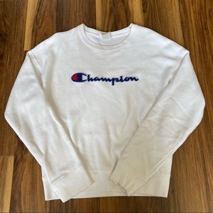 champion logo white pullover